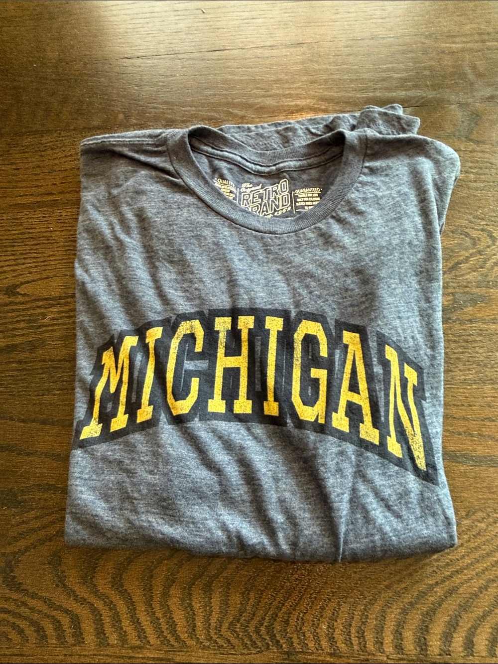 Original Retro Brand Men's Blue Michigan Graphic Tee with Yellow Arch